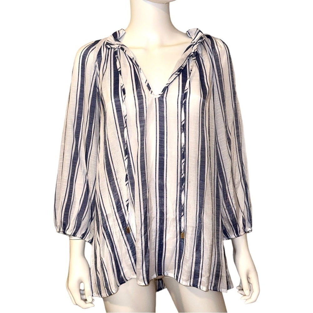 Harve Benard Sheer Blue and White Striped Blouse Size 1X